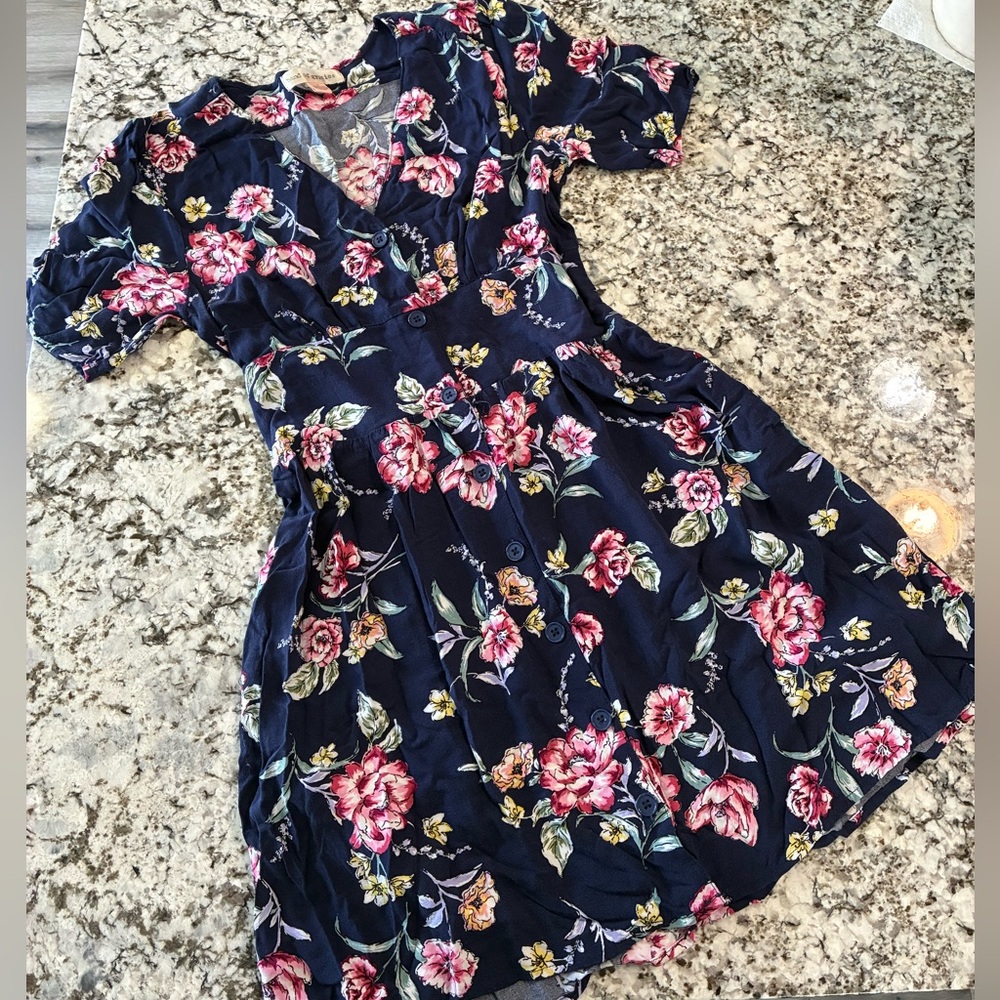 Floral Midi Dress in Navy